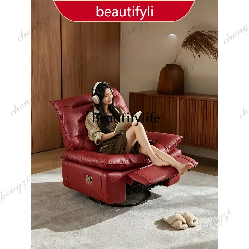 F150 Italian minimalist first-layer cowhide single sofa living room balcony leather rotating function leisure chair