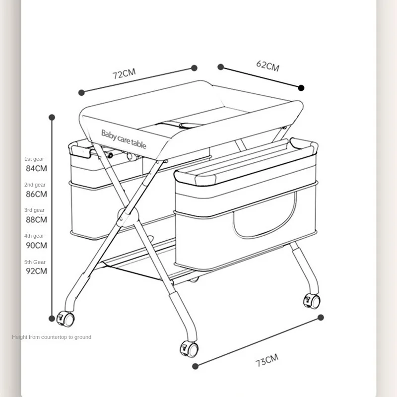 طاولة تغيير حفاضات محمولة قابلة للطي للطفل، محطة تغيير حفاضات محمولة بنمط مطور مع عجلات، حضانة بخمسة مستويات