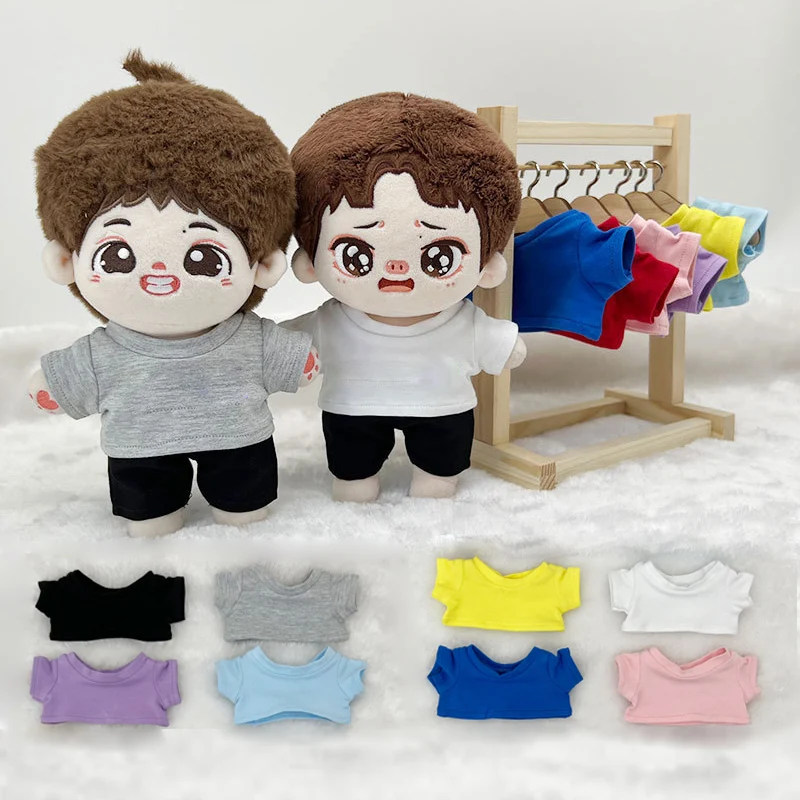 15/20cm Clothes Outfit Accessories For Korea Kpop Exo Labubu Idol Dolls Casual Solid Color Top T-shirt overalls Clothing DIY Kid