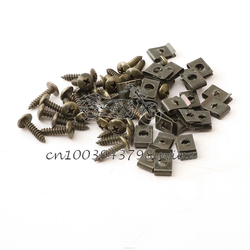 50set/lot M4 4.2mm M5 4.8mm Motorcycle Car Scooter ATV Moped Ebike Plastic Cover Metal Retainer Self-tapping Screw and Clips