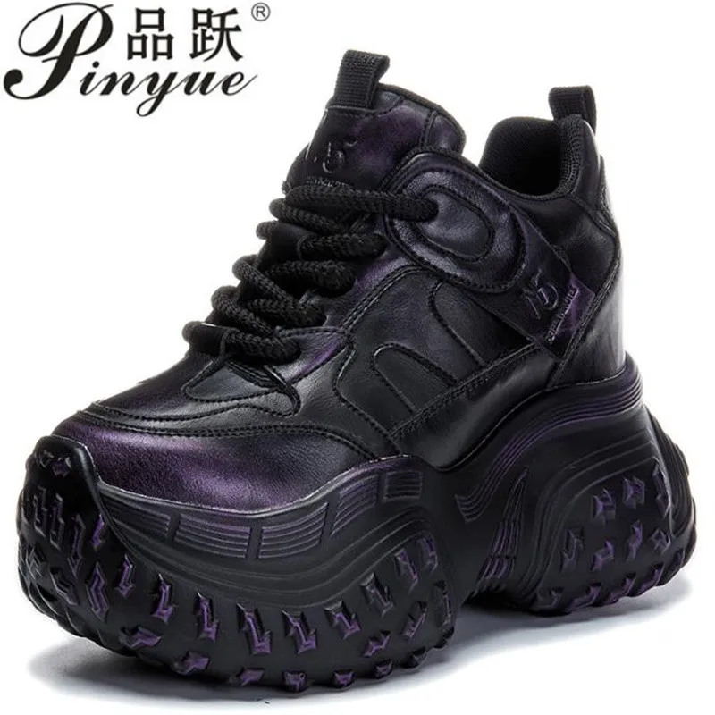 

Женские кроссовки из натуральной кожи на массивном каблуке 12 см, весенняя обувь на танкетке, ботильоны, женская вулканизированная модная осенняя обувь 34-39