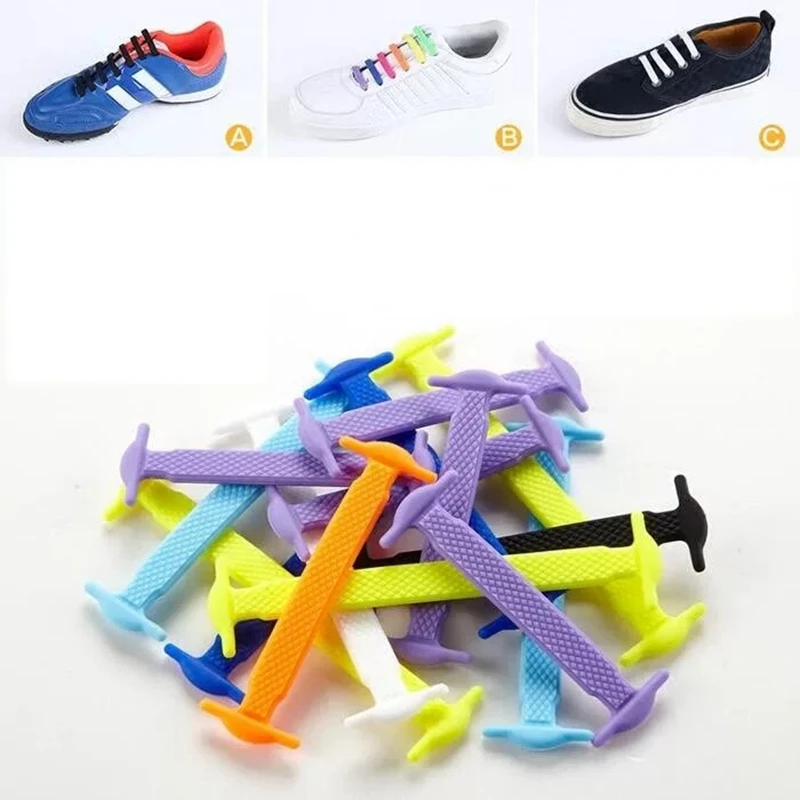 

16pcs/lot Elastic No Tie Shoelaces Silicone Shoelaces Elastic Shoelace Creative Lazy Silicone Laces Rubber Shoelace L12/L13