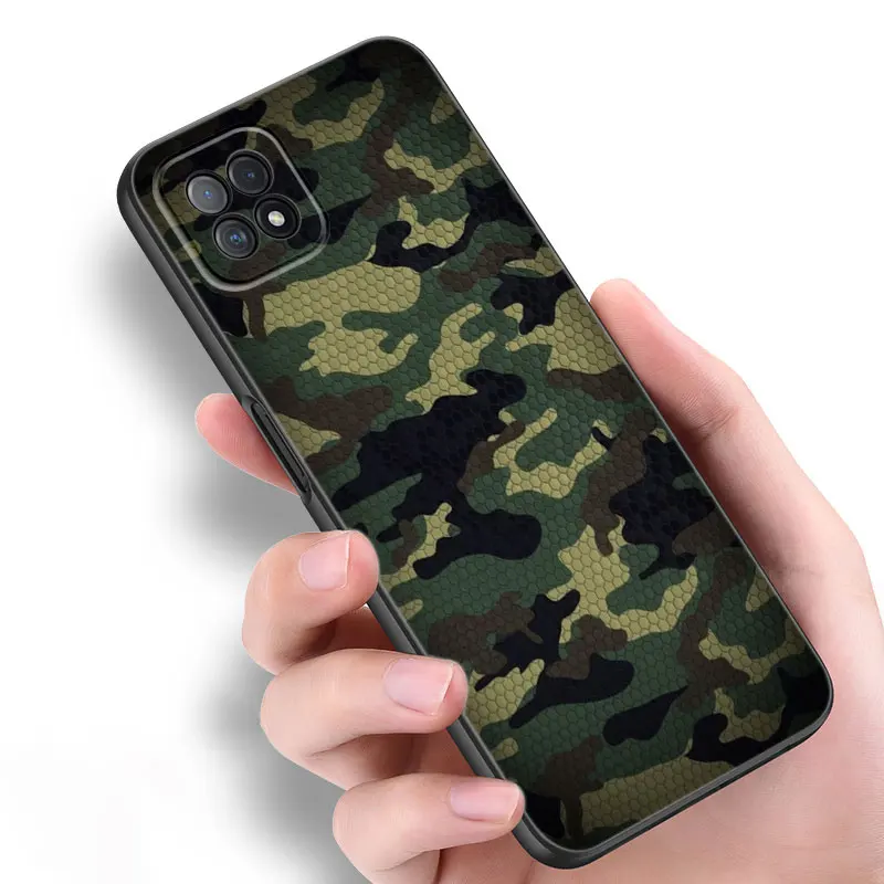 Camouflage Camo Military Silicone Phone Case For OPPO Reno 10 11 Pro A55 A57 A58 A72 A74 4G A98 5G A15 A16 A17 A38 A54 A76 A94