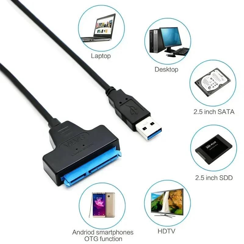 Cabo SATA para USB 3.0 e 2.0, 2.5 "Disco Rígido Externo, HDD, SSD, 3 Adaptador de 22 Pinos, Cabo Sata III, até 6 GBps