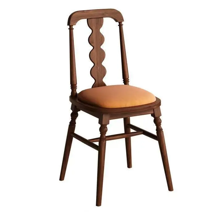 

Dining chair Solid wood soft bag Back French retro single chair Leisure chair Designer Medieval home