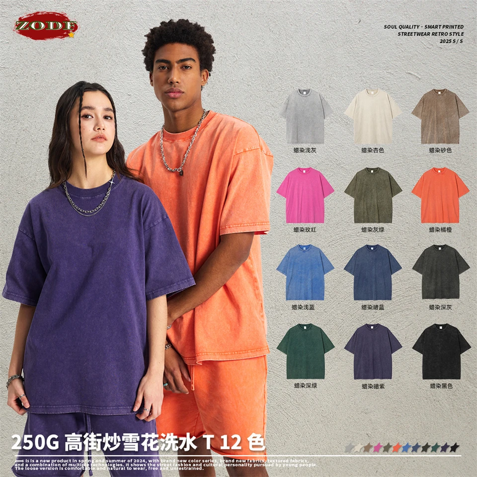 ZODF 2025 High Street Summer Washed Cotton T-Shirt Tees For Men