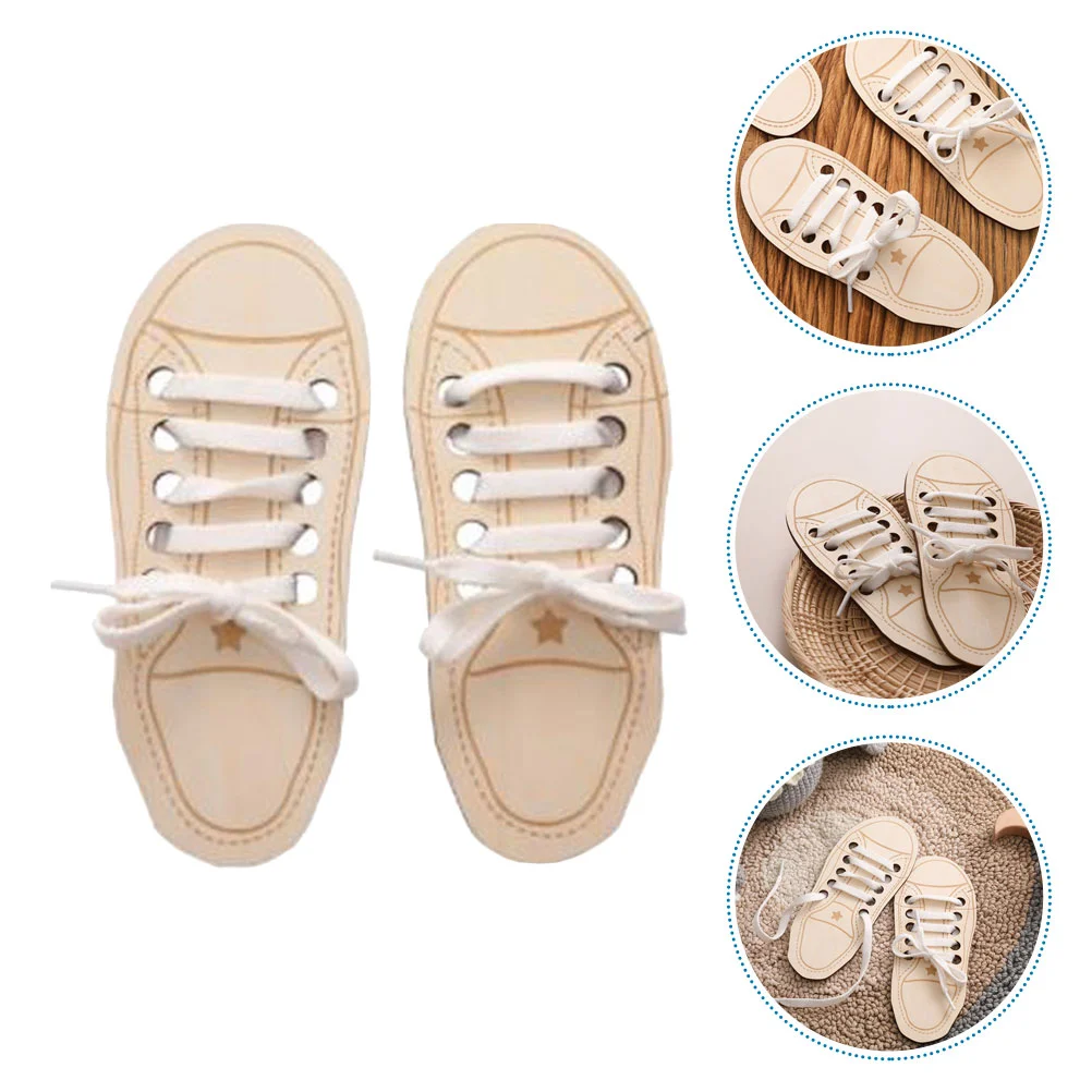 2 Pcs Learning Toys Kids Shoe Laces Practicing Shoelace Tying Boards Puzzle Practice for Wooden Threading