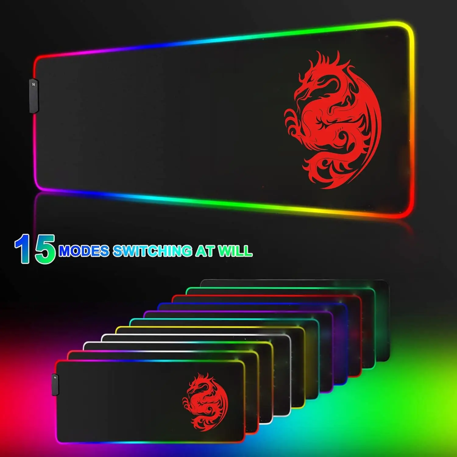 RGB Gaming Mouse Pad Large Extended Computer Keyboard Mousepad Dragon Pattern High-Performance LED Desk Mats Optimized for Gamer