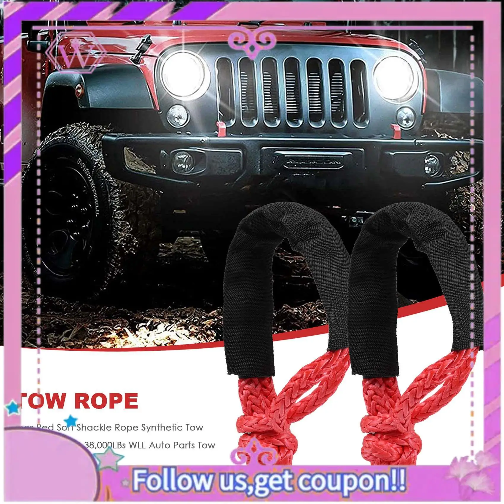 

Latest 2X Soft Shackle Rope Synthetic Tow Recovery Strap 38,000Lbs WLL Auto Parts Tow Rope Synthetic Fiber