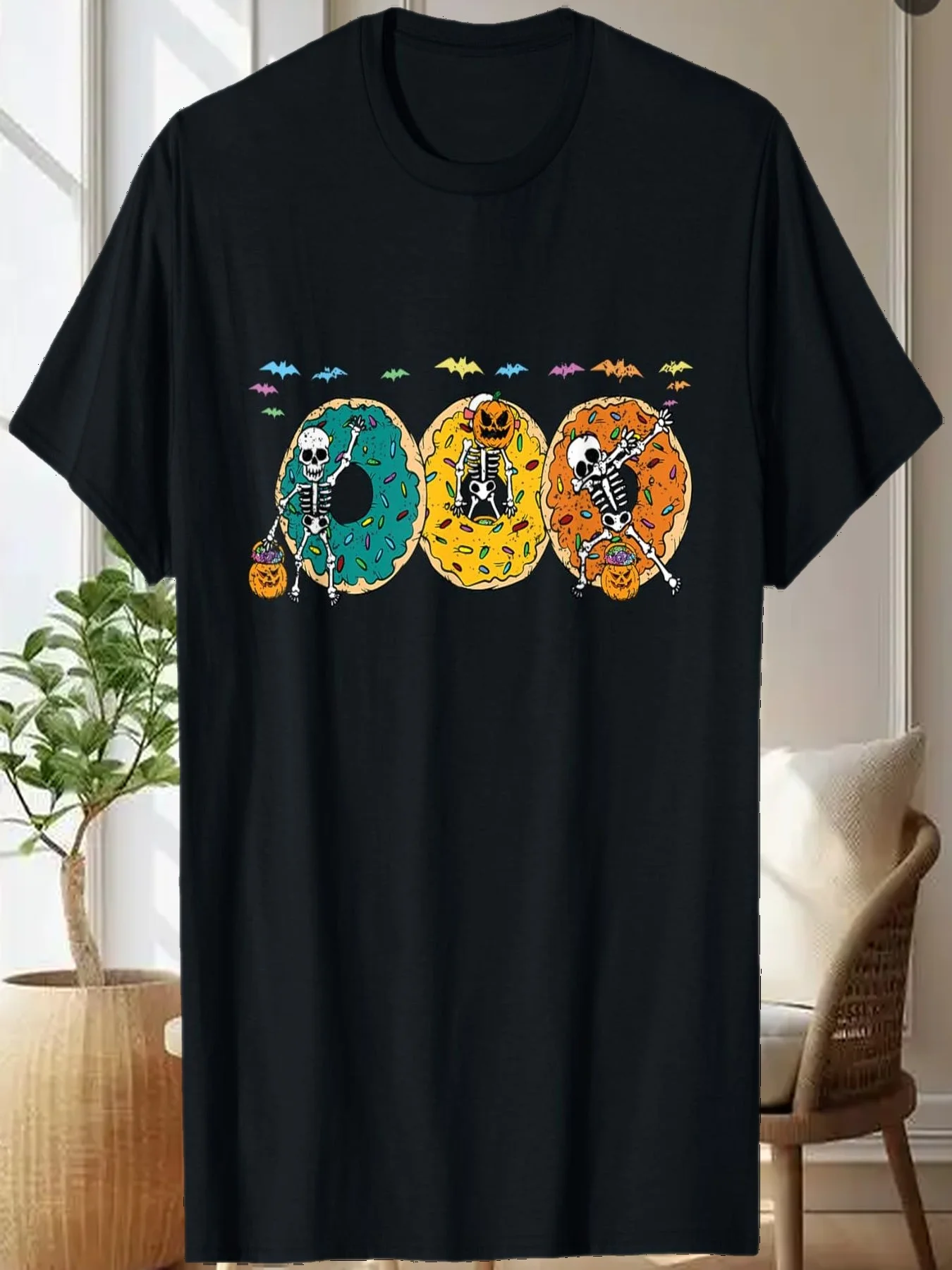 

Скелет Пончик Хэллоуин Костюм Череп Кости Пончик Футболка