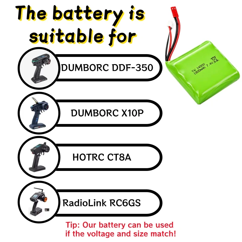 Akumulator Lipo 7.4V 1800mAh 14500 z wtyczką JST do DumboRC DDF350 X10P HOTRC CT88A RadioLINK RC6GS Nadajnik Części do Samochodów RC — zdjęcie produktu 3