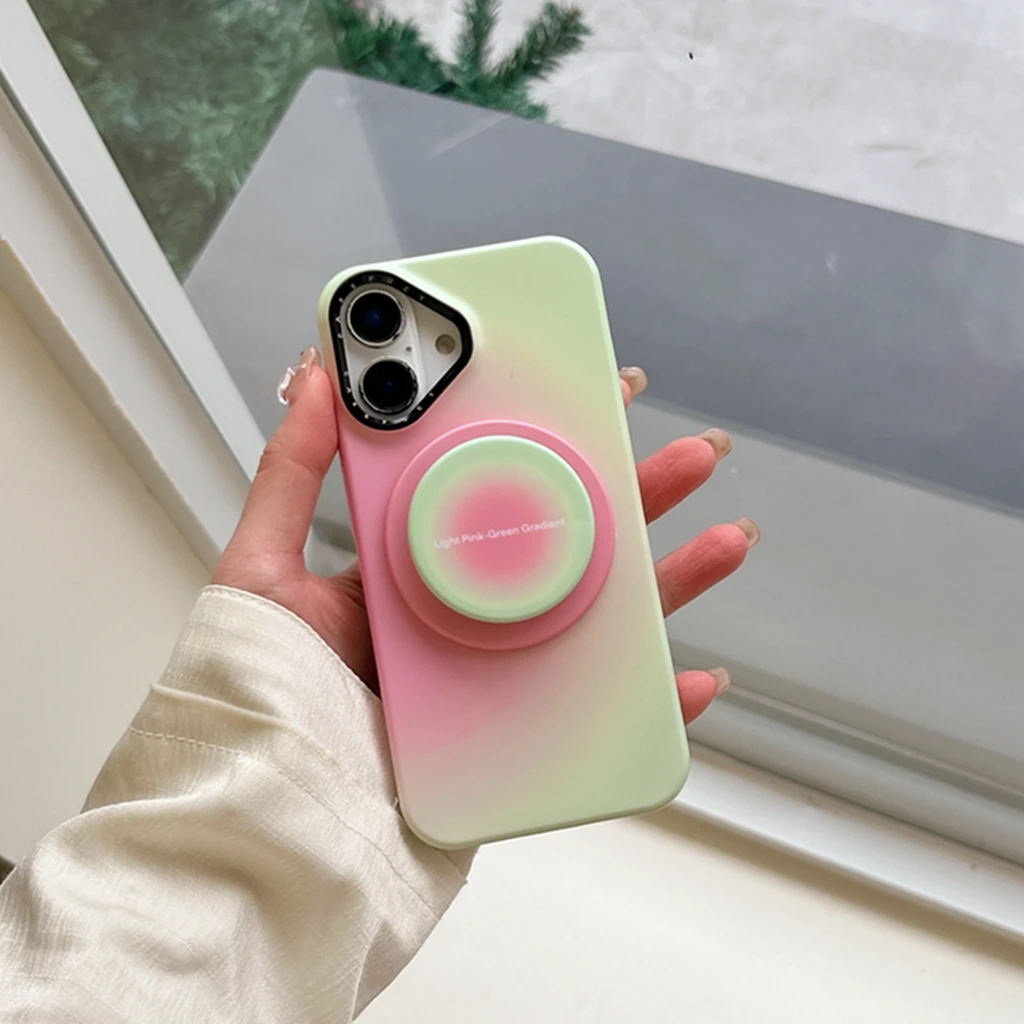 

Простота, розово-зеленый градиент с держателем, магнитный чехол для беспроводной зарядки для iPhone 17, 16, 15, 14, 13 Pro Max, чехол для телефона