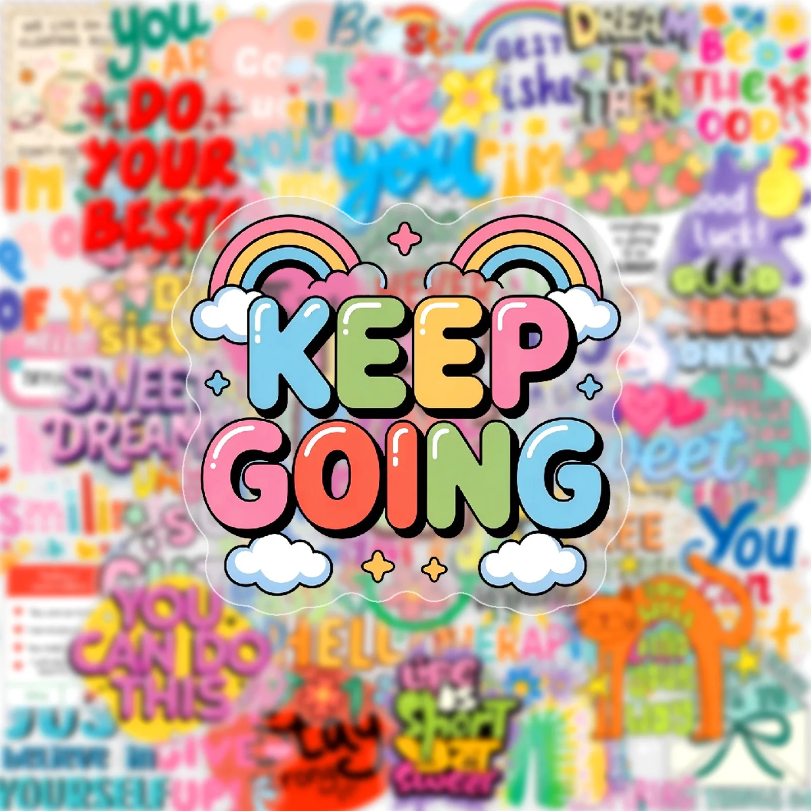 50 autocollants transparents colorés avec des mots inspirants et positifs, autocollants pour journal, téléphone, ordinateur portable, autocollants de motivation, graffiti, autocollants décoratifs