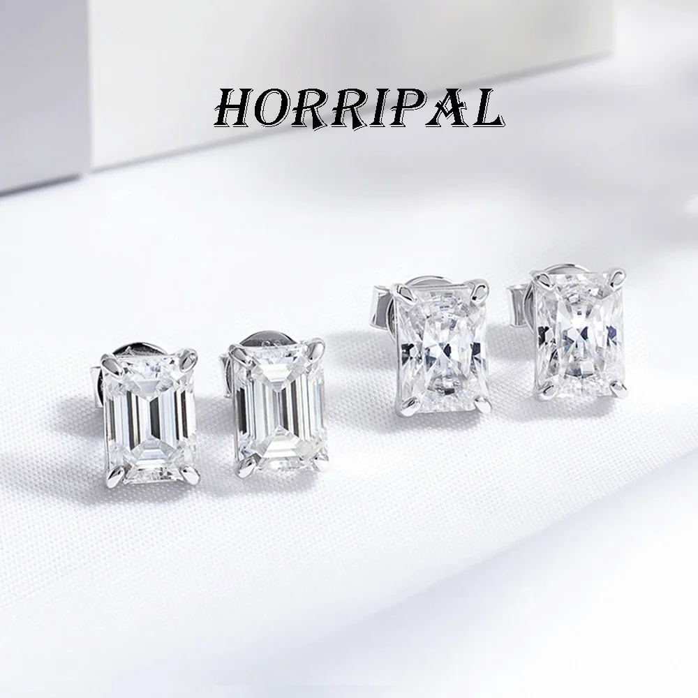 

Серьги HORRIPAL D VVS1 0,5-2 карата с изумрудной огранкой из муассанита для женщин, водонепроницаемые, из стерлингового серебра 925 пробы, классические, модные, изысканные ювелирные изделия