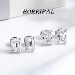 HORRIPAL D VVS1 0.5-2CT Emerald Cut Moissanite Earrings for Women Waterproof GRA 925 Sterling Silver Classic Trendy Fine Jewelry