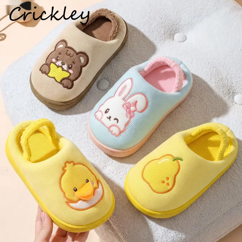 

Cartoon Embroidery Children Slippers Dinosaur Rabbit Cotton Kids Slippers Elastic Band Soft Toddler Boys Girls Indoor Shoes