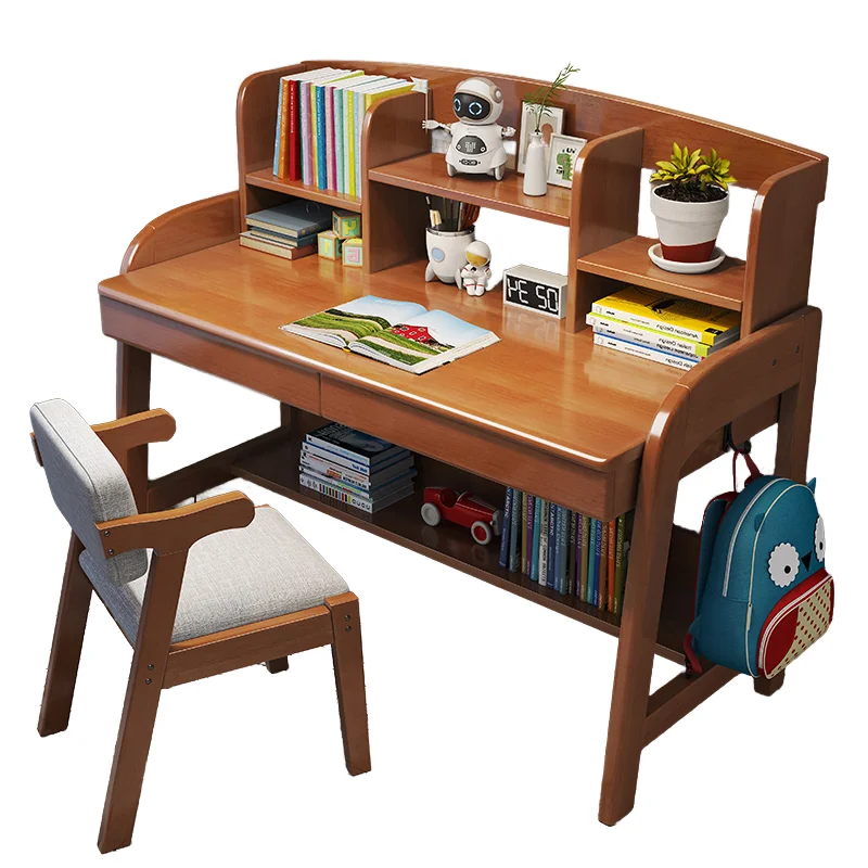 

Детский современный учебный стол, набор стульев для дома, спальни, регулируемая высота, книжная полка из цельного дерева, мебель для дома для начальной школы