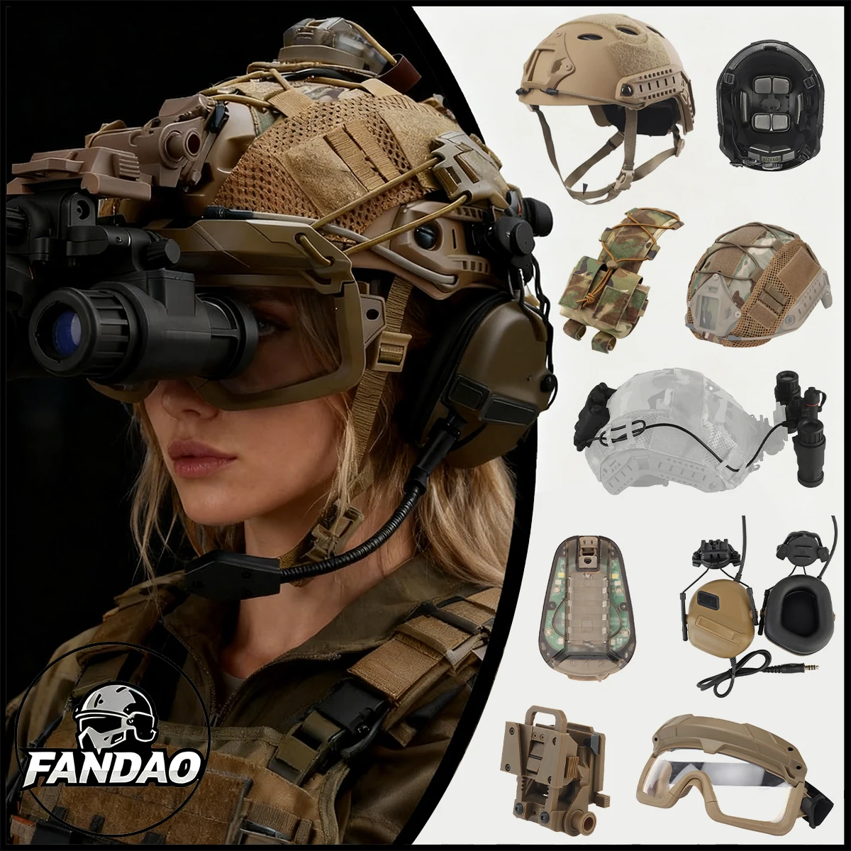 

Fast Tactical Helmet Set with NVG Model Headset L4G24 Bracket Signal Light for Outdoor Hunting Airsoft Paintball Protective Gear