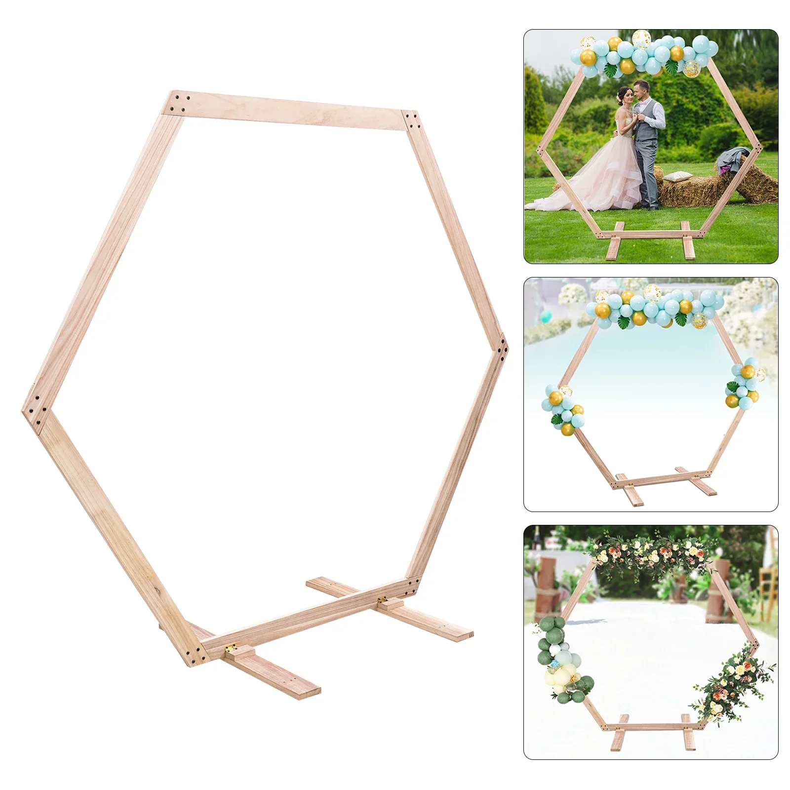

233cmx225cm Wood Bow Wedding W/ Base, Hexagon Star DIY Wedding Bow Rack, for Wedding Birthday Party Backdrop Decor