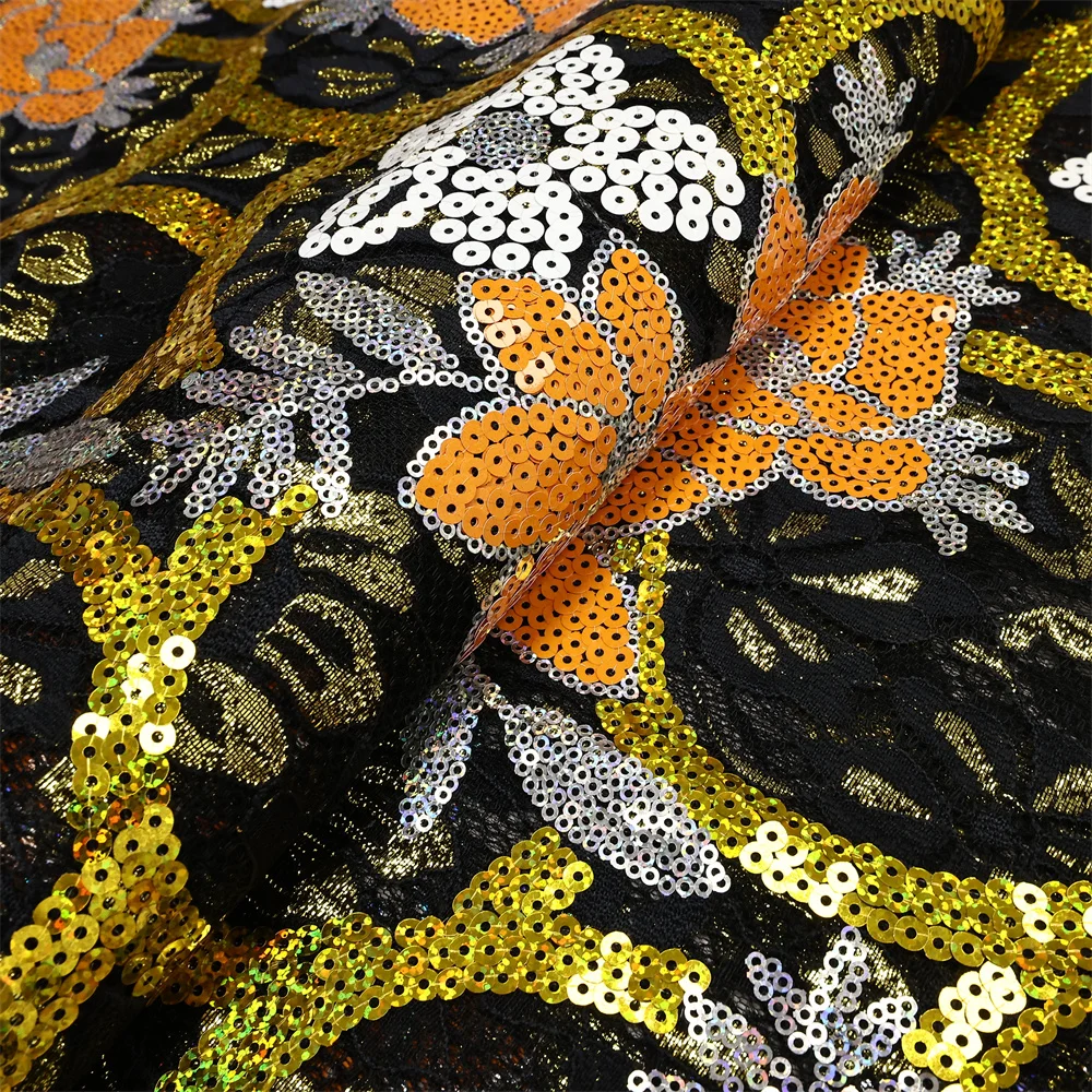 2024 High Quality African Lace Fabric French Net Sequins Fabric for Sewing Embroidered Lace Tulle Nigerian Lace Fabric 5 Yards