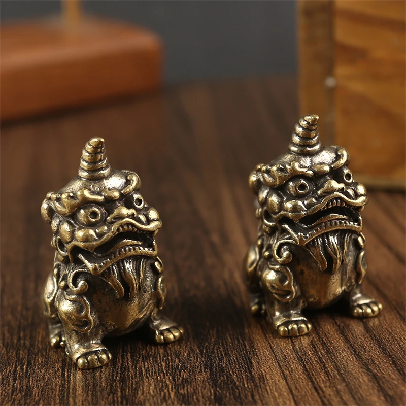 Retro Brass Lucky Beast Miniature Figurines Ornament Mythical Animal Statue Tea Pet Home Decorations Crafts Accessories