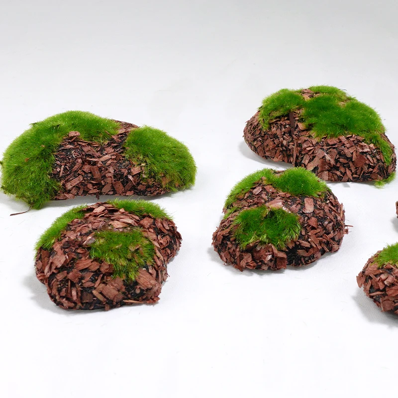 6pcs Artificial Green Moss Plants Simulated Moss Stone Creative Home Garden Lawn Floor Ornament Landscape Bonsai Decoration