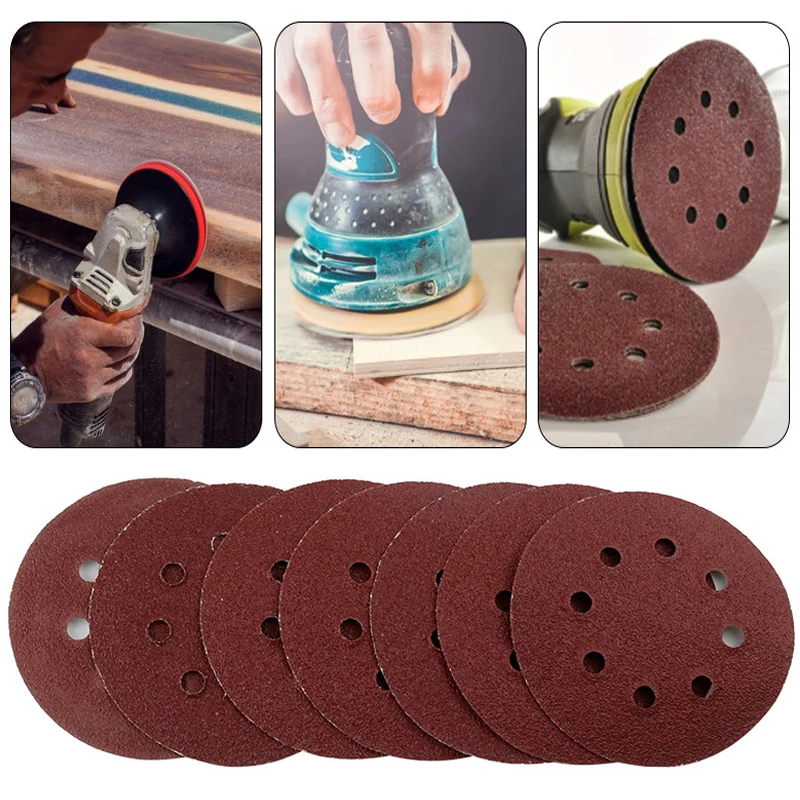 50/100 قطعة 125 مللي متر أقراص الصنفرة شكل دائري الصنفرة للخشب جدار معدني تلميع 8 حفرة ساندر لوحة تلميع 80-3000 فريك