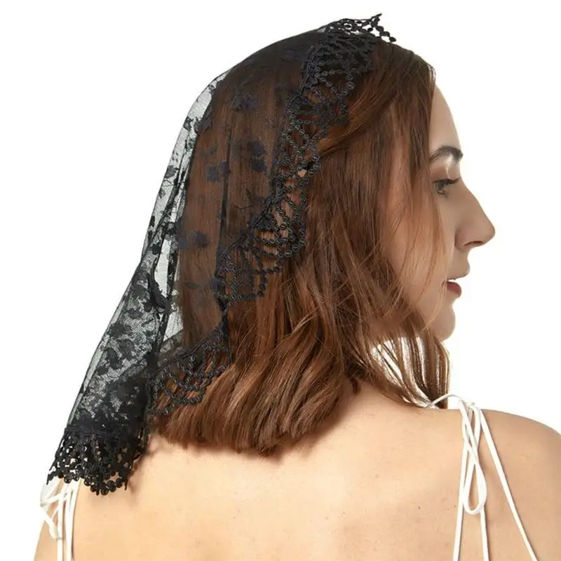 

652F Wedding Lace Veil Rose Flower Veil Mass Head Scarf for Women Church Attendance