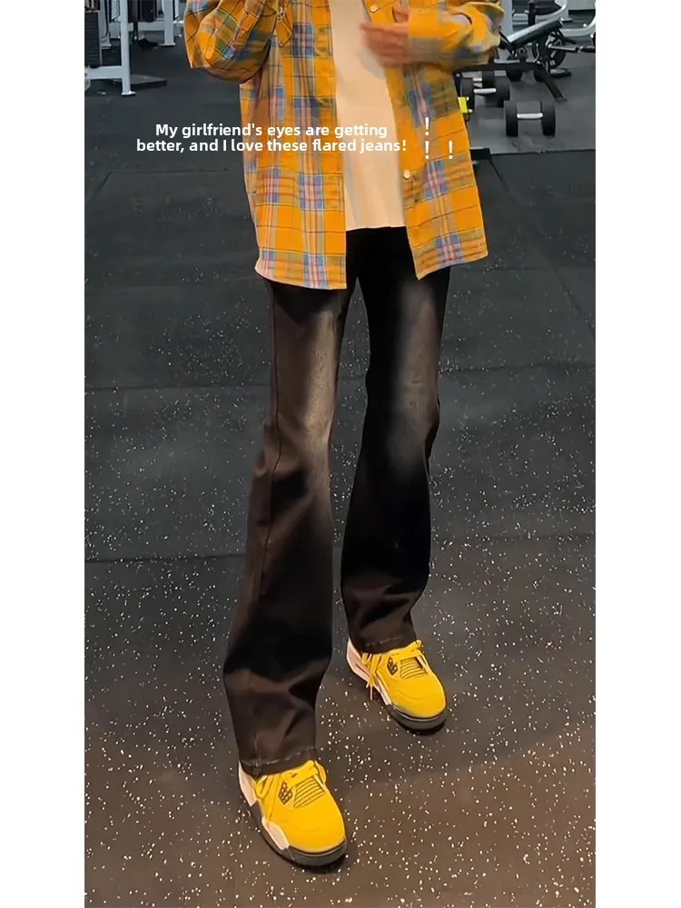 

Модные мужские джинсы с высокой талией, прямого кроя, для повседневного уличного стиля, зауженные, из денима, хлопка и полиэстера, молодежные, модные