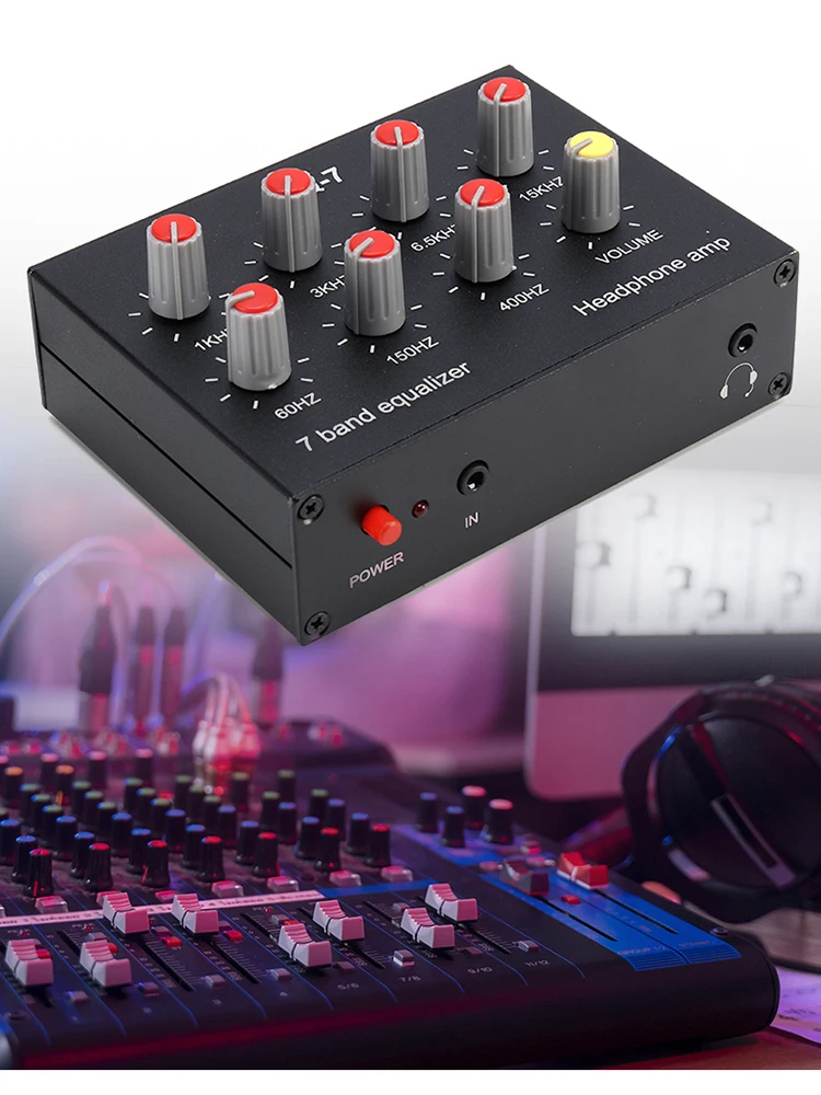 7 الفرقة معادل الصوت EQ 3.5 مللي متر جاك ثنائي القناة الصوت مكبر صوت أحادي 12dB عالية باس تعديل لعبة الهاتف المحمول وحدة التحكم
