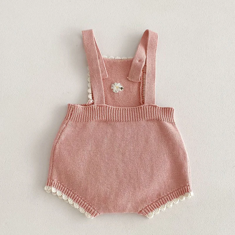 2024 Spring New Newborn Baby Girl Jumpsuit Sleeveless Knitting Flower Embroidery Toddler Baby Girl Romper Children Clothes