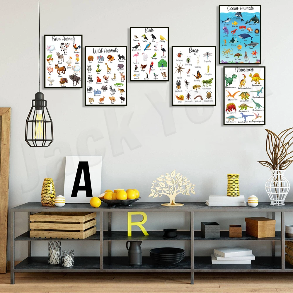 ديناصور تيرانوصور ريكس، الطيور، الحياة البرية، حيوانات المزرعة، فن حضانة الحظيرة، حيوانات البحر، ملصق مخطط لسلالات الكلاب، ملصق تعليمي