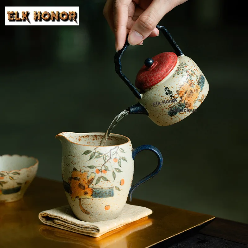 Imagen 4: Tetera con mango de elevación de gato pintada a mano de 110ml, tetera con Infusor de té antiguo, tetera para preparar té con colador, juego de té chino artesanal