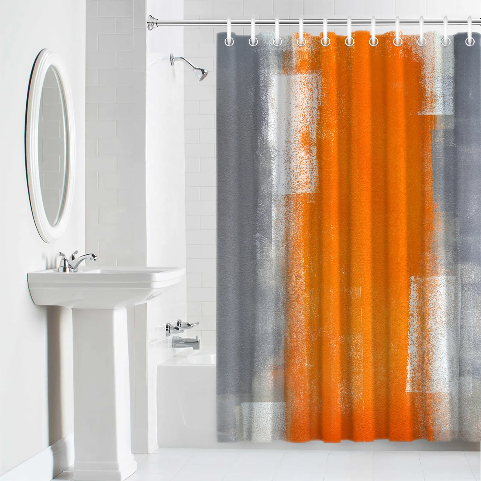 Orange Gray Abstract Texture Shower Curtain Home Bath Decorative Waterproof Polyester Fabric Bathroom Curtain