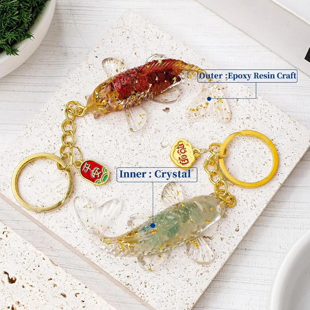 New 4.7inch Koi Fish Keychains Crushed Stone Natural Crystal Key Chain Multi-color Diamond Handicrafts Pendants Gifts view 2
