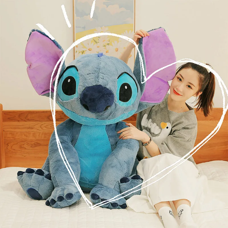 Large size 110cm Disney Anime Lilo &Stitch Plush Toy Cartoon Cute Angel Stich Animal Peluche Figura Kids Stuffed Plush Toy Gift