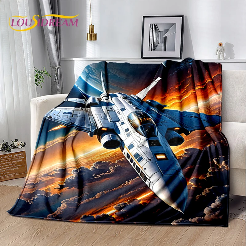 3D Space Spitfire Aircraft  Air Force Jet Fighter Cartoon Blanket,Soft Throw Blanket for Home Bedroom Bed Sofa Cover Child Gift