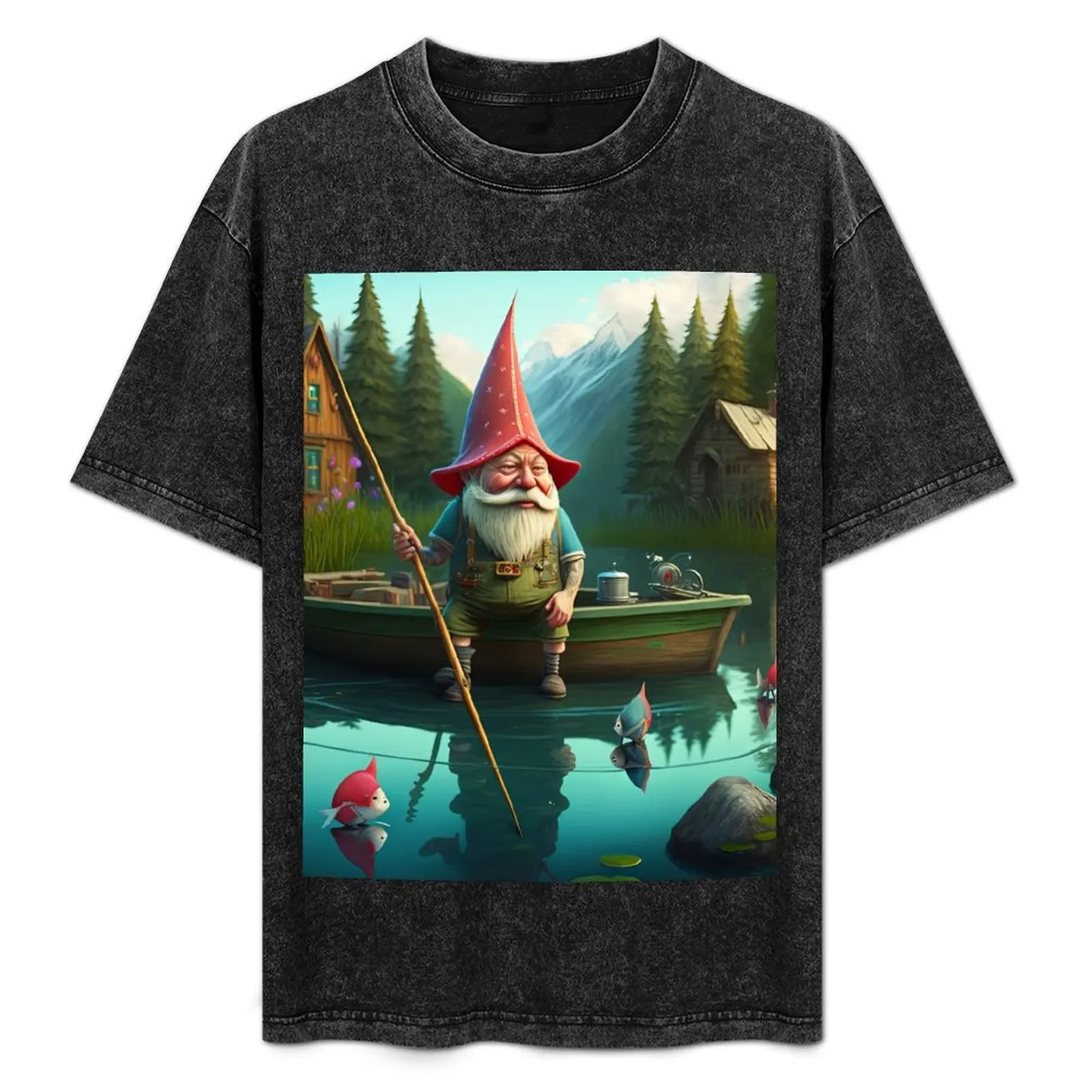 

Gnome Gone Fishin at the Lake House T-Shirt Plus Size Solid Color T-Shirt