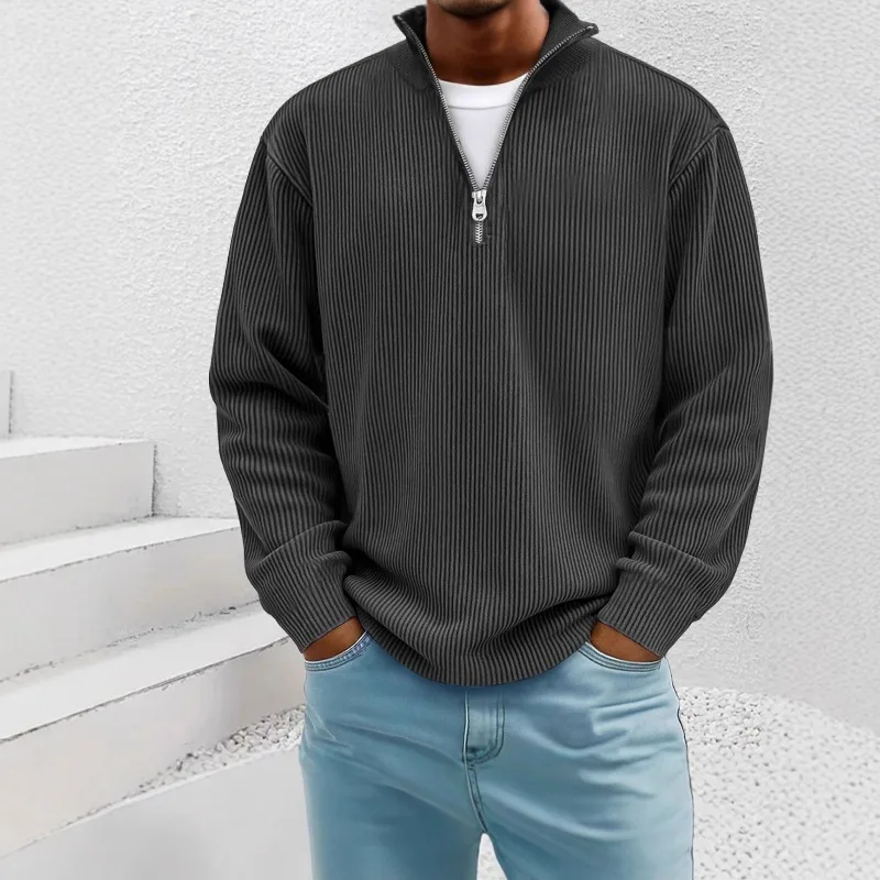 Men's Corduroy Half Zip Sweatshirt Stand Collar Long Sleeve Pullover Casual Loose Autumn Winter Warm Fashion Outerwear Tops