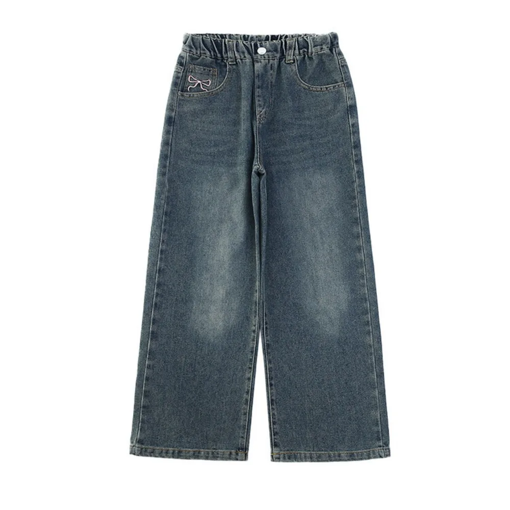 Ins – jean à nœud papillon pour enfants, ample, taille haute, Y2K, jambes larges, pantalon de Cowboy, en Denim, cadeau pour petites filles