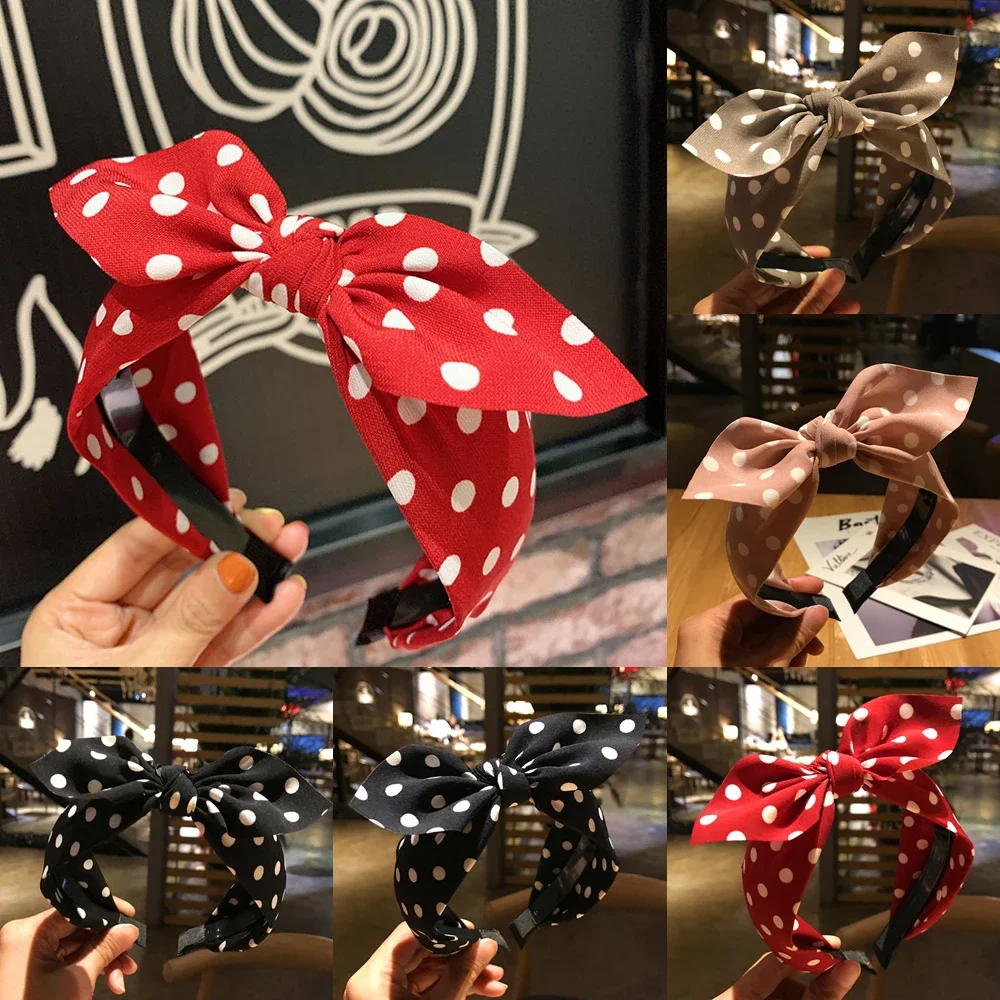 

Fashion Trend Women's Wide Headband Bow Knot Cross Sweet Korean Style Polka Dot Hairband Cute Hair Hoop Headwear Headdress
