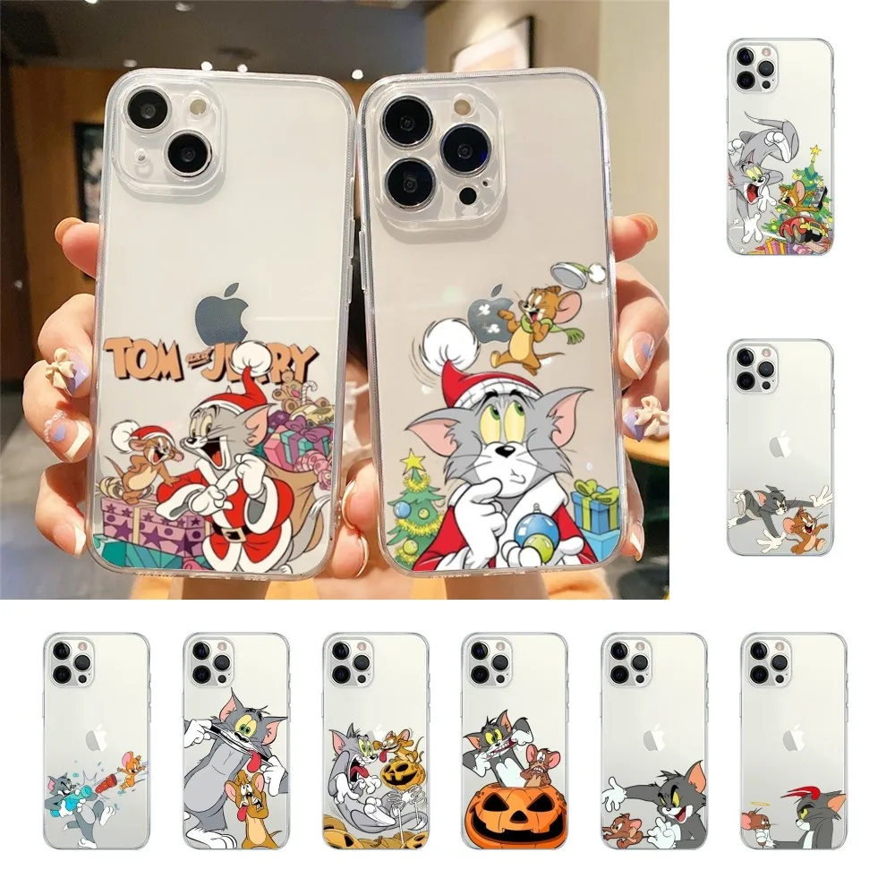 T-Tom And J-Jerry Phone Case For Iphone 15 11 13 14 Pro Max 7 8 Plus X Xr Xs Max 16pro 12mini Transparent Cover