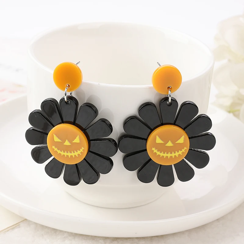 Boucle d'oreille pendante tournesol pour femme, breloques de fleurs fantômes en acrylique, goujon fait main pour fille, cadeau d'anniversaire, 1 paire