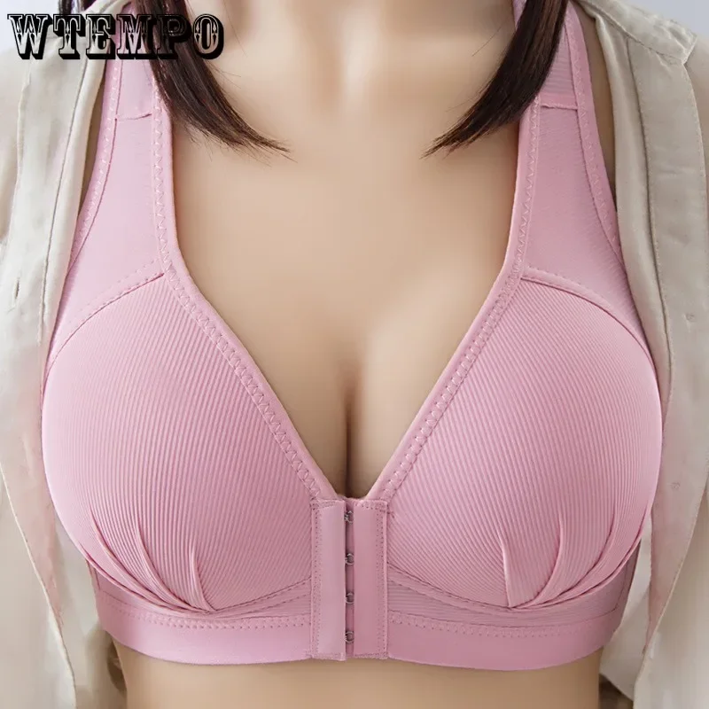 WTEMPO Plus Size Thin Non-steel Ring Front Buckle Cotton Bra Gathered Comfortable Underwear Soft Collection lingerie