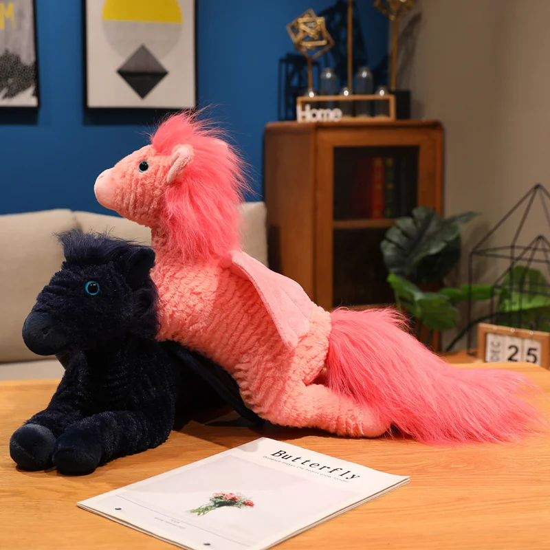 48 سنتيمتر الكرتون تحلق الحصان أفخم دمية وسادة أجنحة كبيرة الأرجواني الوردي الأسود الحصان الحيوان دمية محشوة ديكور المنزل هدية للأطفال #6