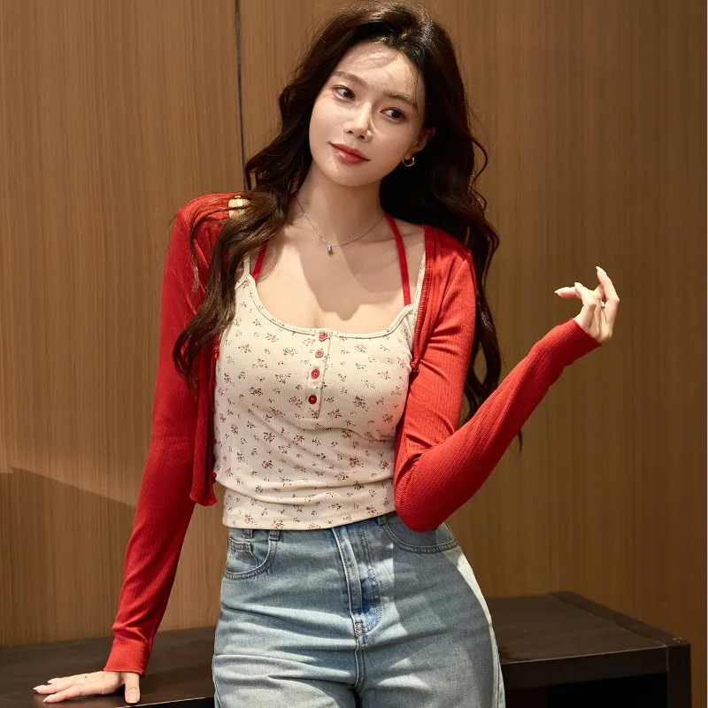 Поддельные висячие майки с двумя горловинами и пикантные жилеты с принтом для девочек, сексуальная женская летняя верхняя одежда, майки