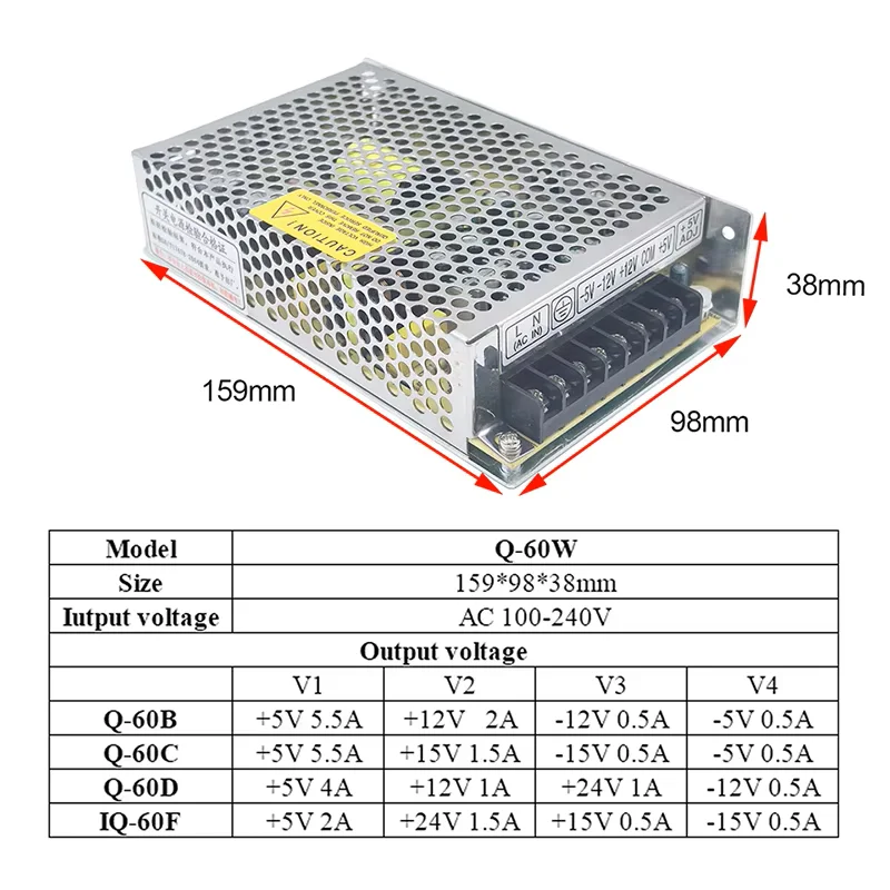 Q-60 Series 60W Multi-Output AC-DC Switching Power Supply 4-Channel Voltage Converter Q-60B Q-60C Q-60D IQ-60F for LED CNC CCTV