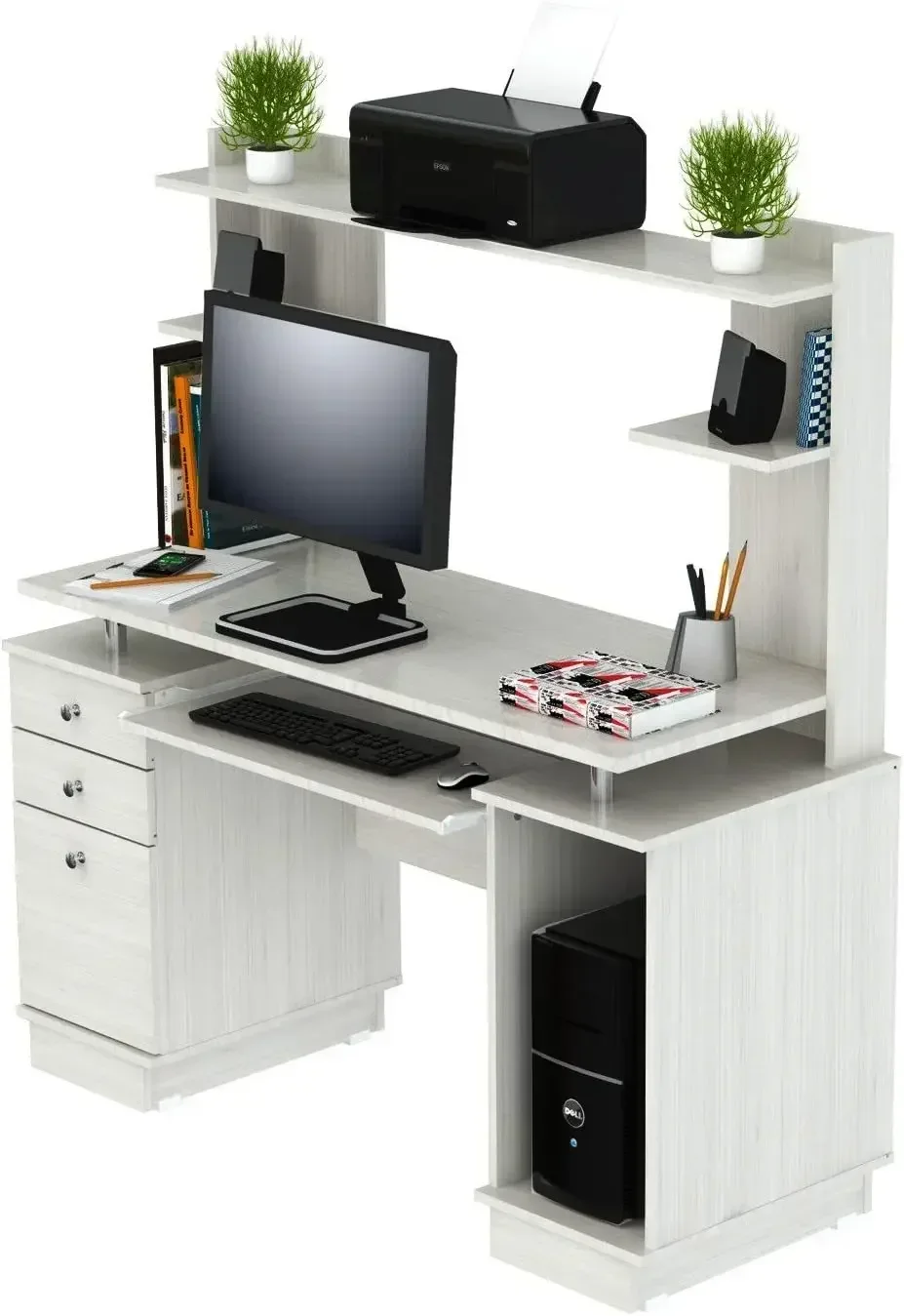 

Computer Work Center with Hutch, 19.5 x 48.62 x 53.5, Washed Oak
