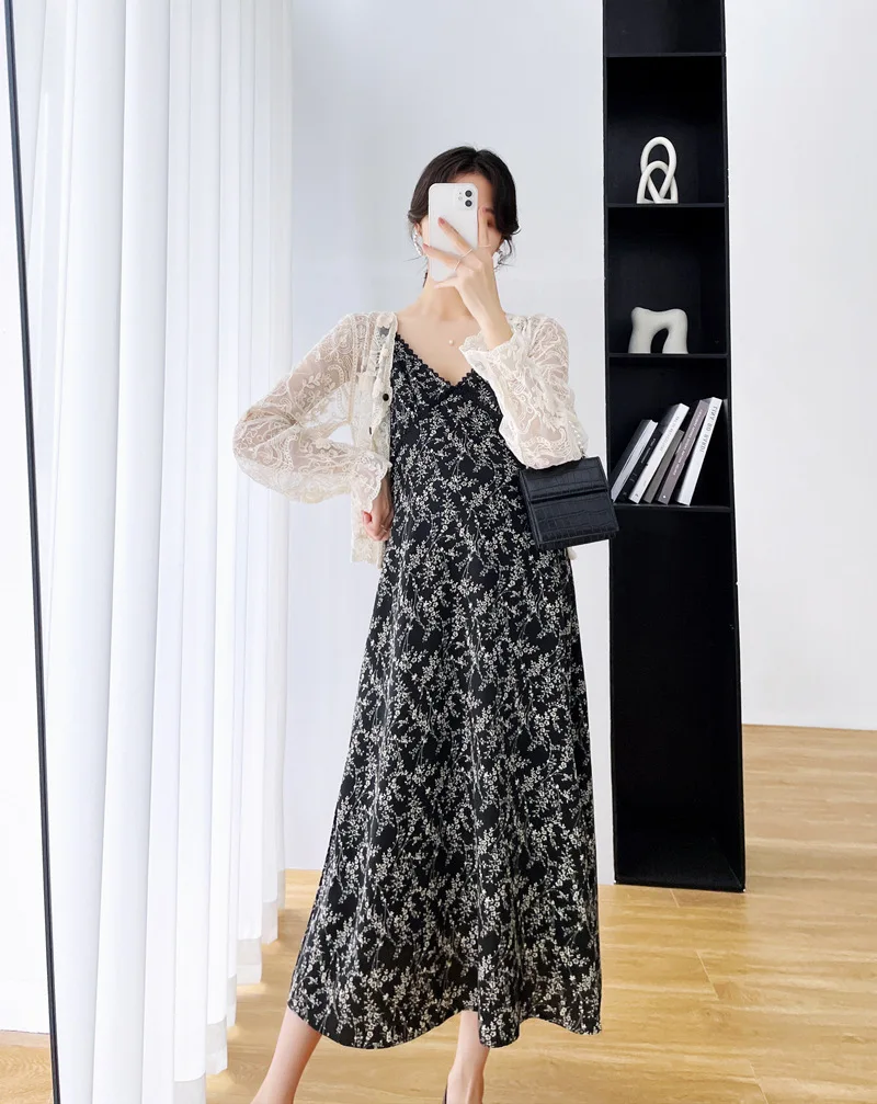 Flower Maternity Dress 2023 Women Sleeveless Maternity Pregnancy Dress + Shawl Pregant Women Dress Long Maxi Splicing Dress