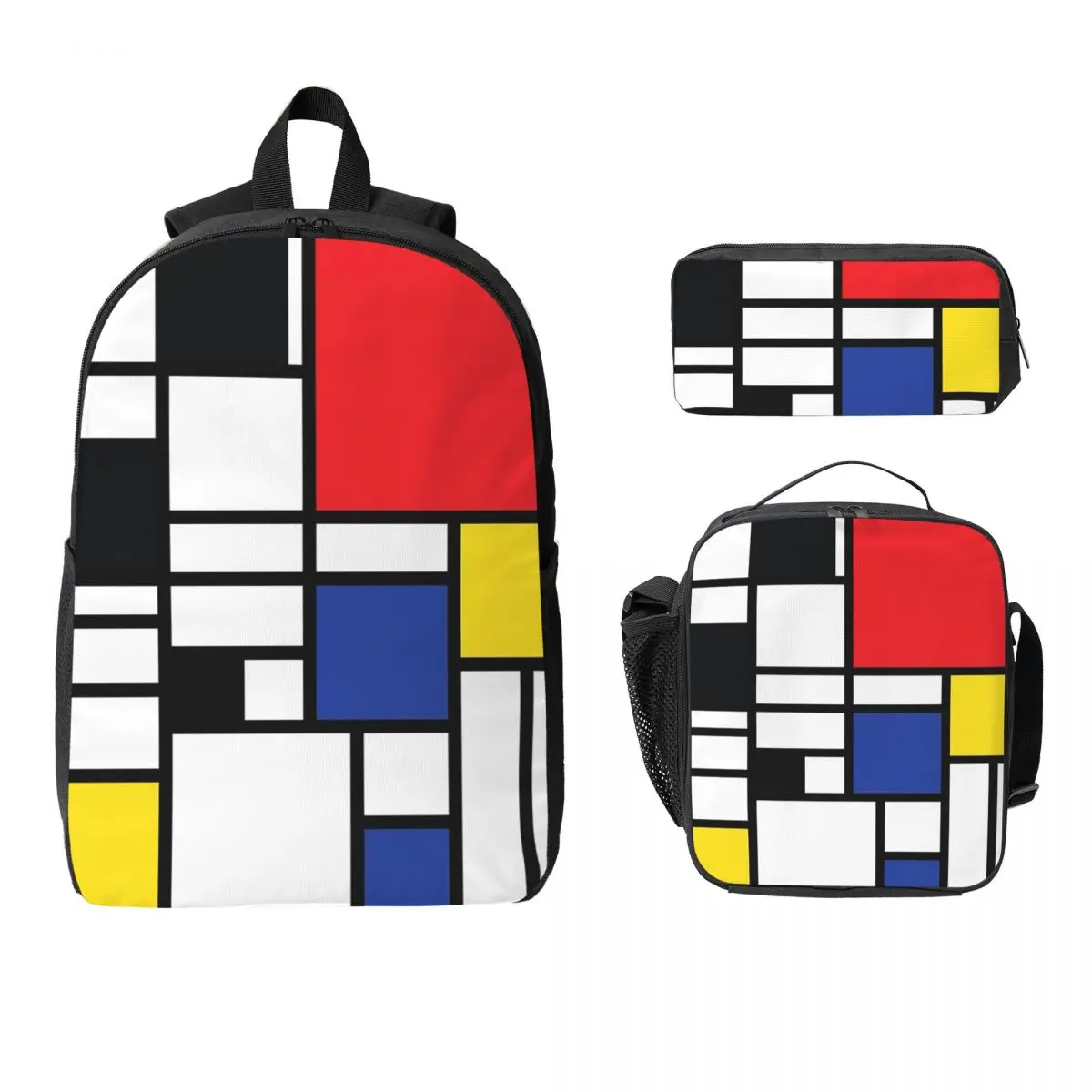

Piet Mondrian De Stijl Backpack Student BookBag School Bag Laptop Shoulder Bags 3ps Insulated Lunch Bag Pencil Case